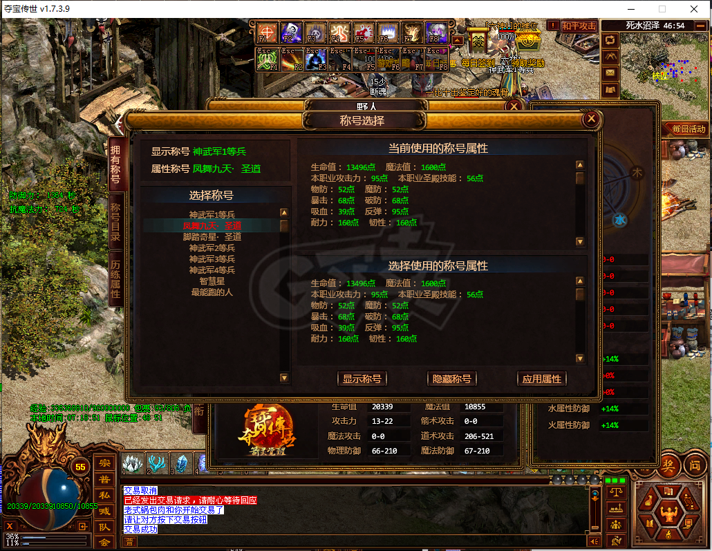 夺宝传世-账号-[道士 55级]洪荒特权，凤舞称号，所见所得。