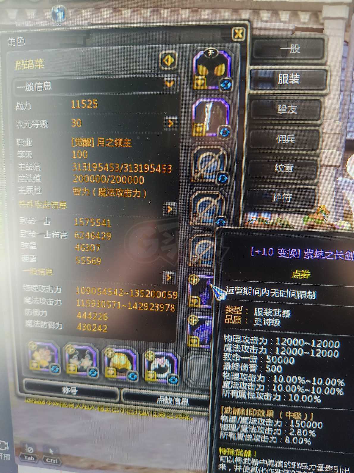 龙之谷-账号-[月之领主 99级]V8回归萌战*鹧鸪菜*请截图这个角色 绝版紫魅主副