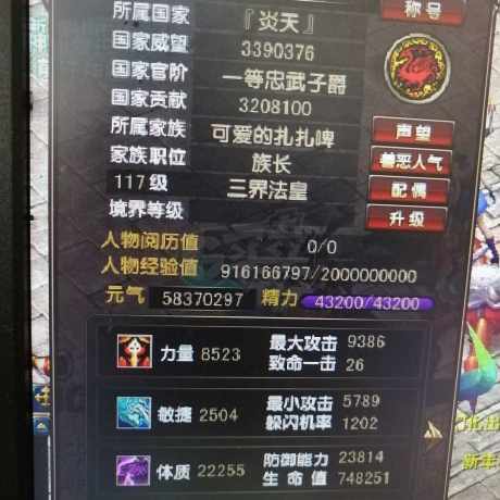 风云-账号-[术士 炼气期*1阶]117级，普通本号，家族1级