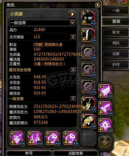 龙之谷-账号-[黑暗复仇者 100级]混沌5黑腹带神6银弓