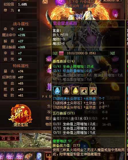 夺宝传世-账号-[法师 59级]黄金五孔套装，石头混装一口价