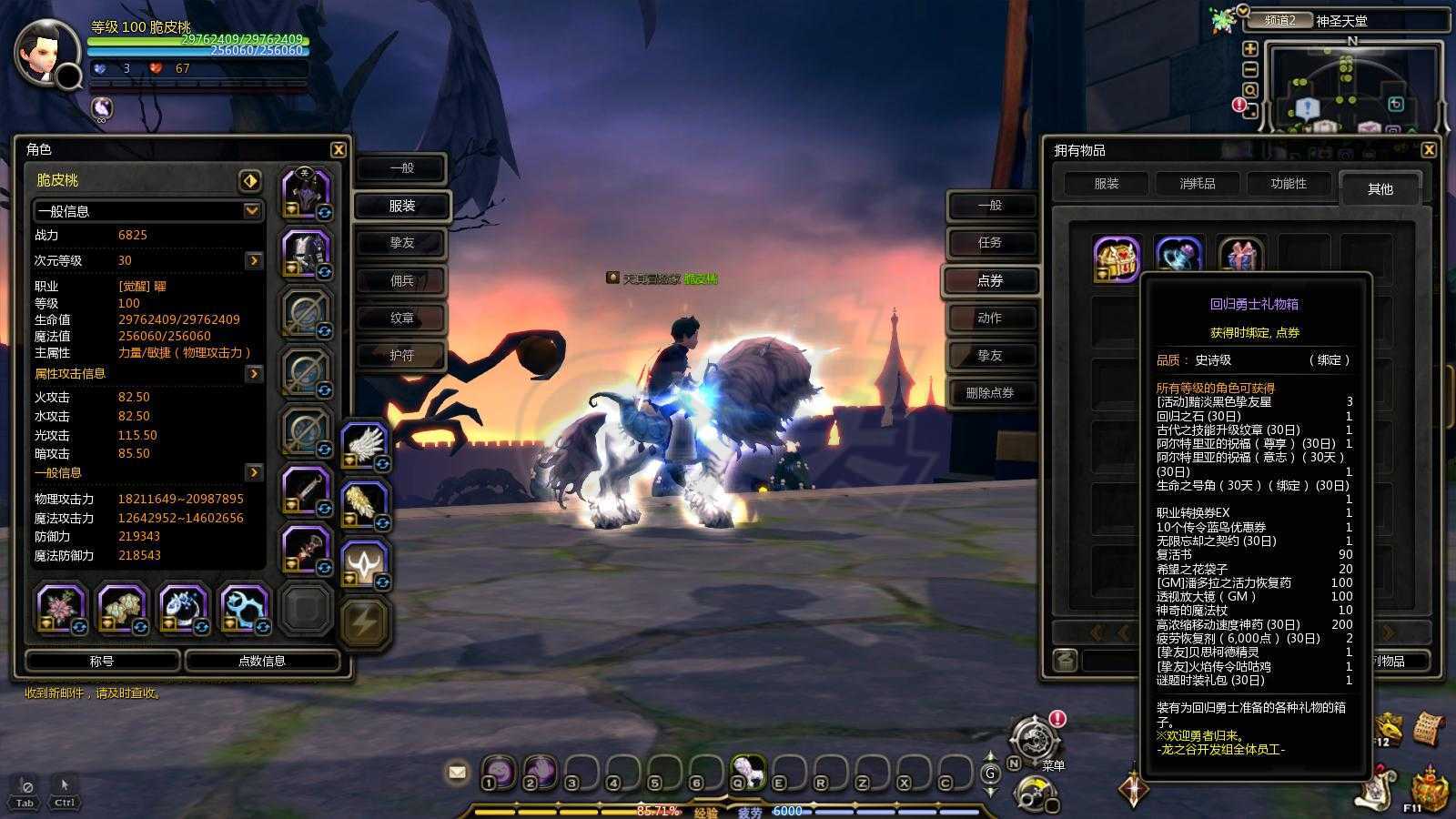 龙之谷-账号-[毁灭者 100级]特务战士刺客魔术师，都可以转职