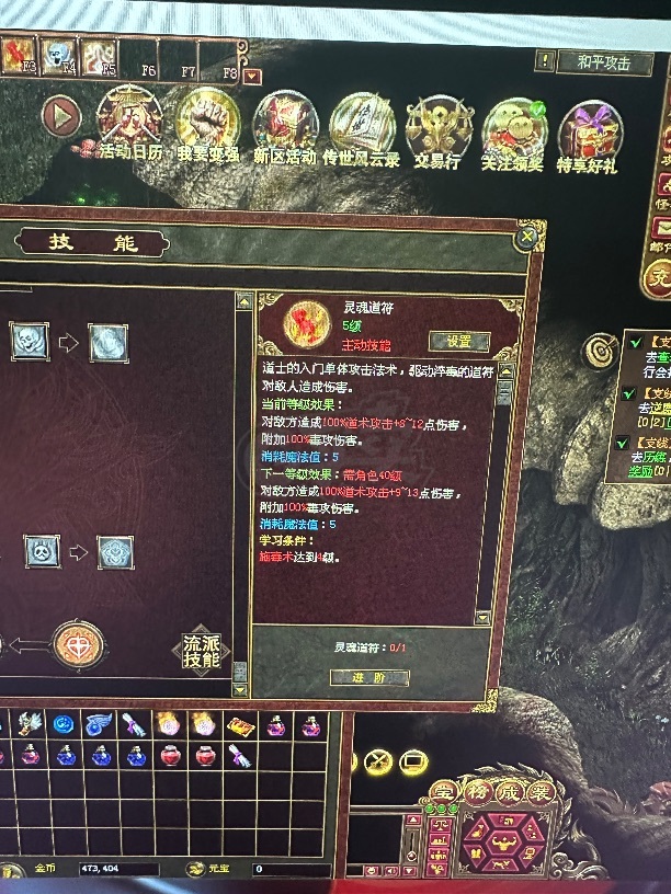 传奇世界-账号-[道士 35级]满级道士技能五级有128包裹全开征服行会每天有工资