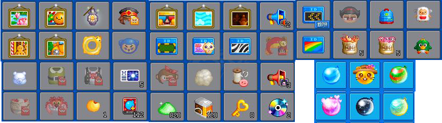 泡泡堂PC版-账号-[ 720级]6个泡泡，1.2万个菜刀复活，针盾标定时各有上千个，其他装饰道具