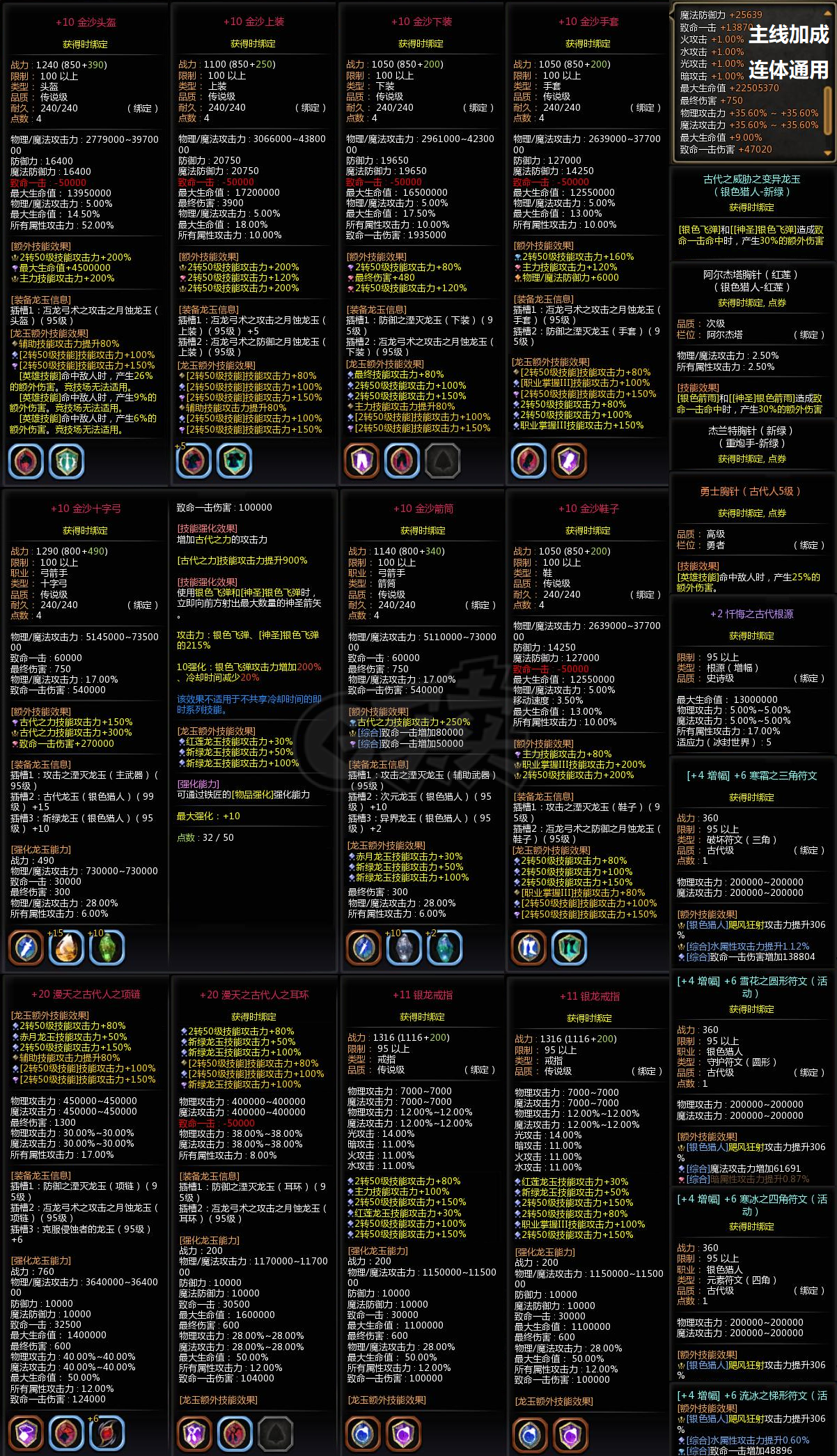 龙之谷-账号-[银色猎人 100级]金光王冠一半多V8双附魔双银龙10特武30套时装 弓箭通转