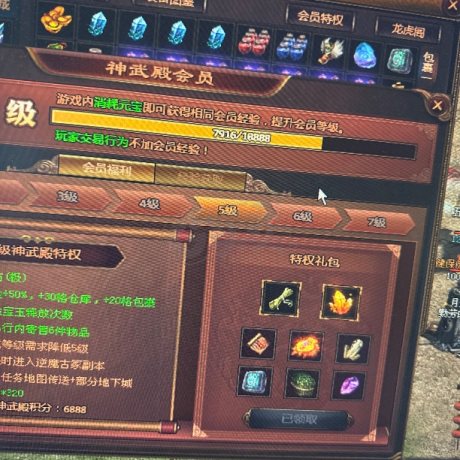 夺宝传世-账号-[战士 54级]5级会员，运7爆率锤子，2混裁决，差不多满精魄，600绑定，10级勋章没领，100多炼狱