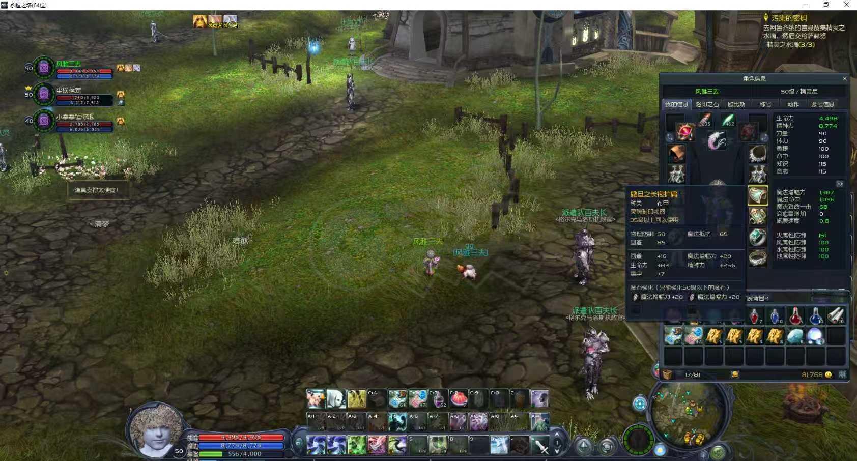 永恒之塔-账号-[精灵星 50级]  季卡，拾取宠物，城寨后门精灵，属性看图