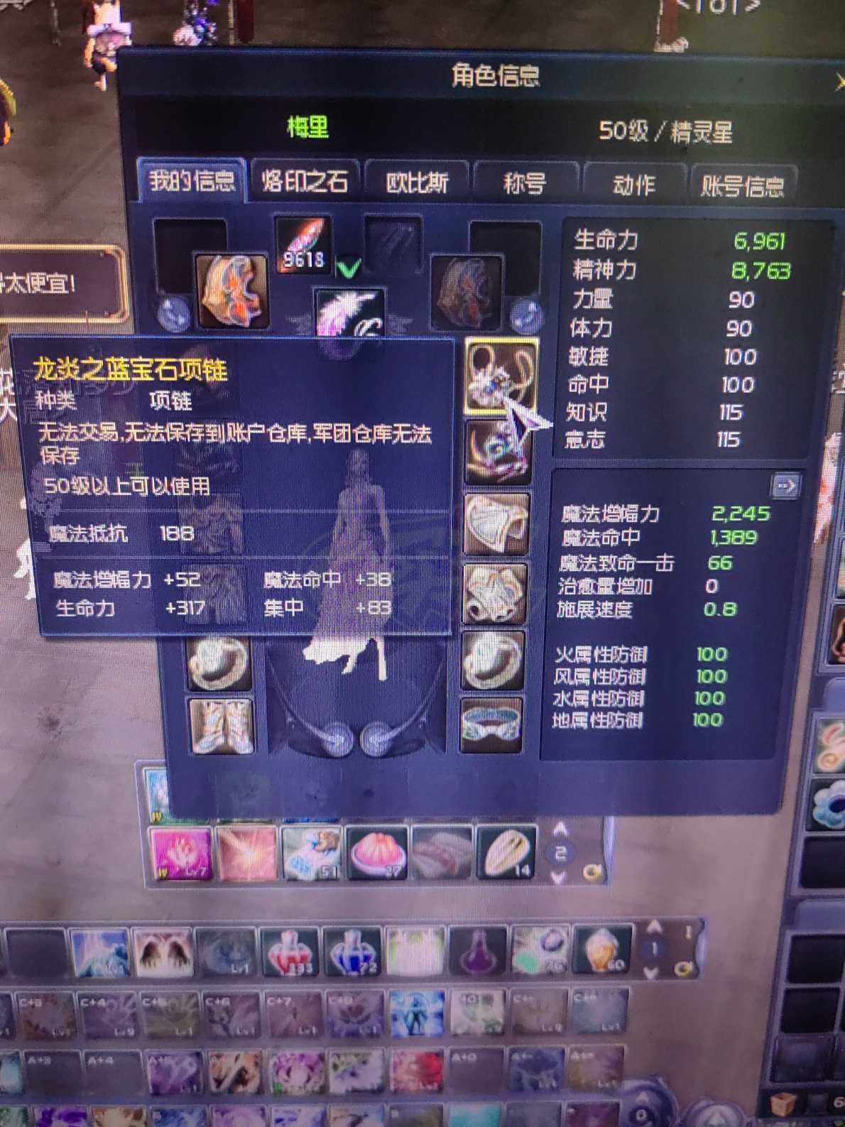 永恒之塔-账号-[精灵星 50级]54万欧比斯，麻痹神石，黑本套，料理采集双达人