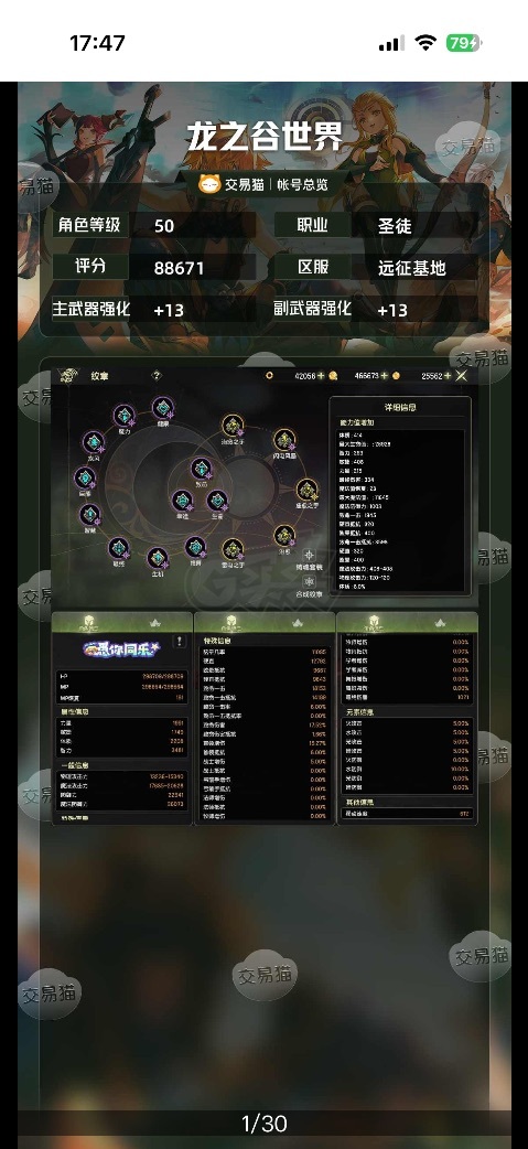 龙之谷世界-账号-[圣徒 50级]成品圣徒30万2万双防跟攻击，2张转职券等等