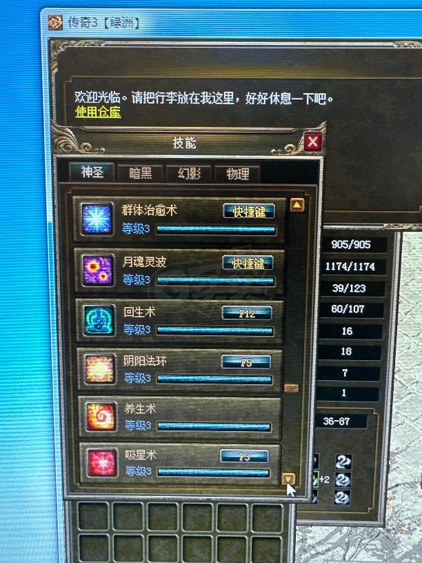 传奇3(时长版)-账号-[道士 63级]绿洲区 男道士63级 有黑马 技能全满级