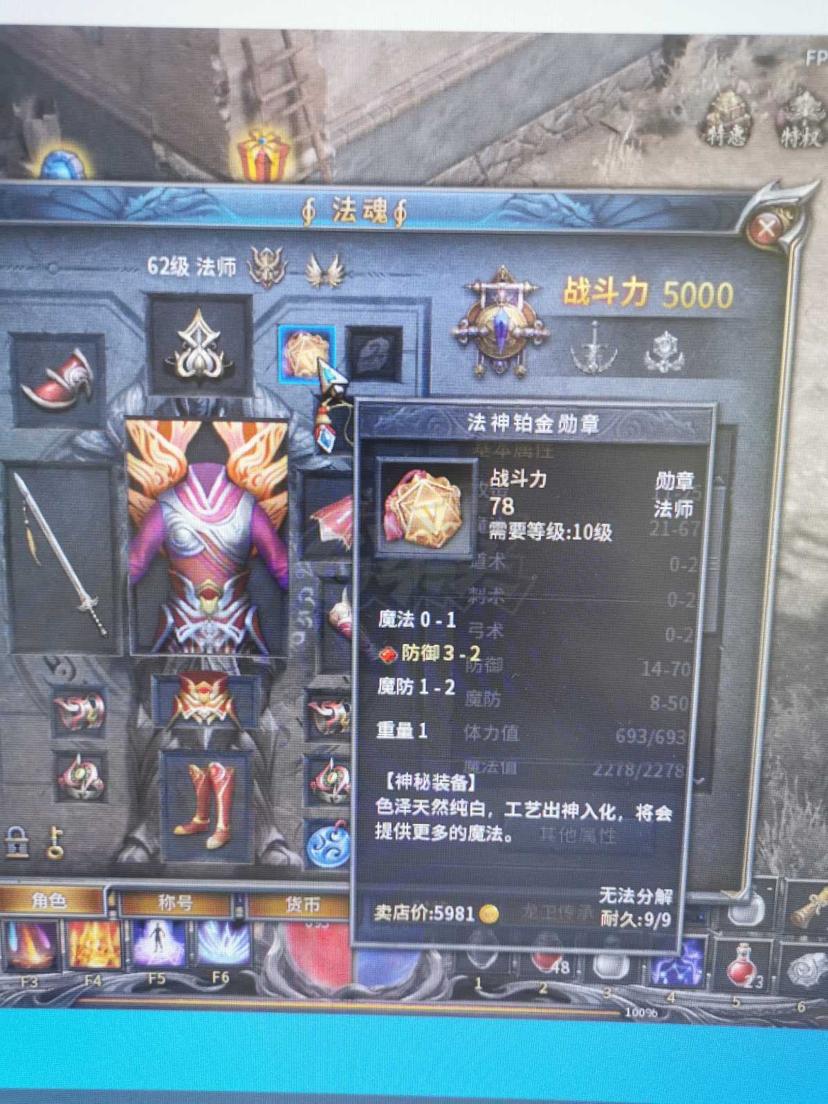 传奇永恒-账号-[光芒 男 法师 62级]流星火雨，跳法，装备全，带5级公会，背包，仓库都是东西，自