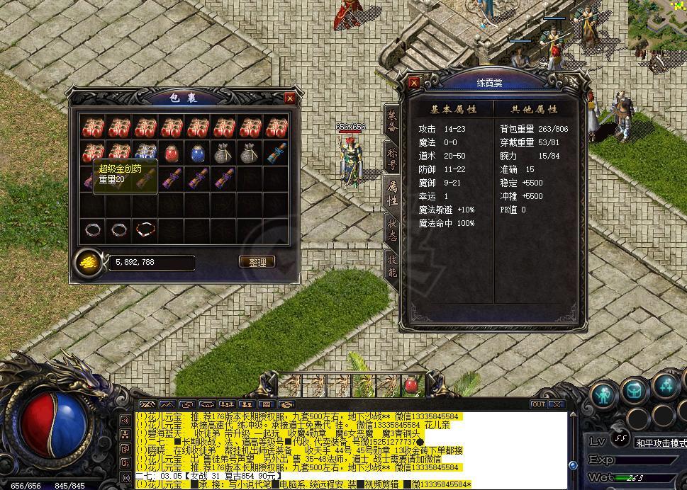 热血传奇1.76秒卡传承版-账号-[道士 55级]*天尊套*天师袍*无极棍*45号勋章*敏10套*小极品等