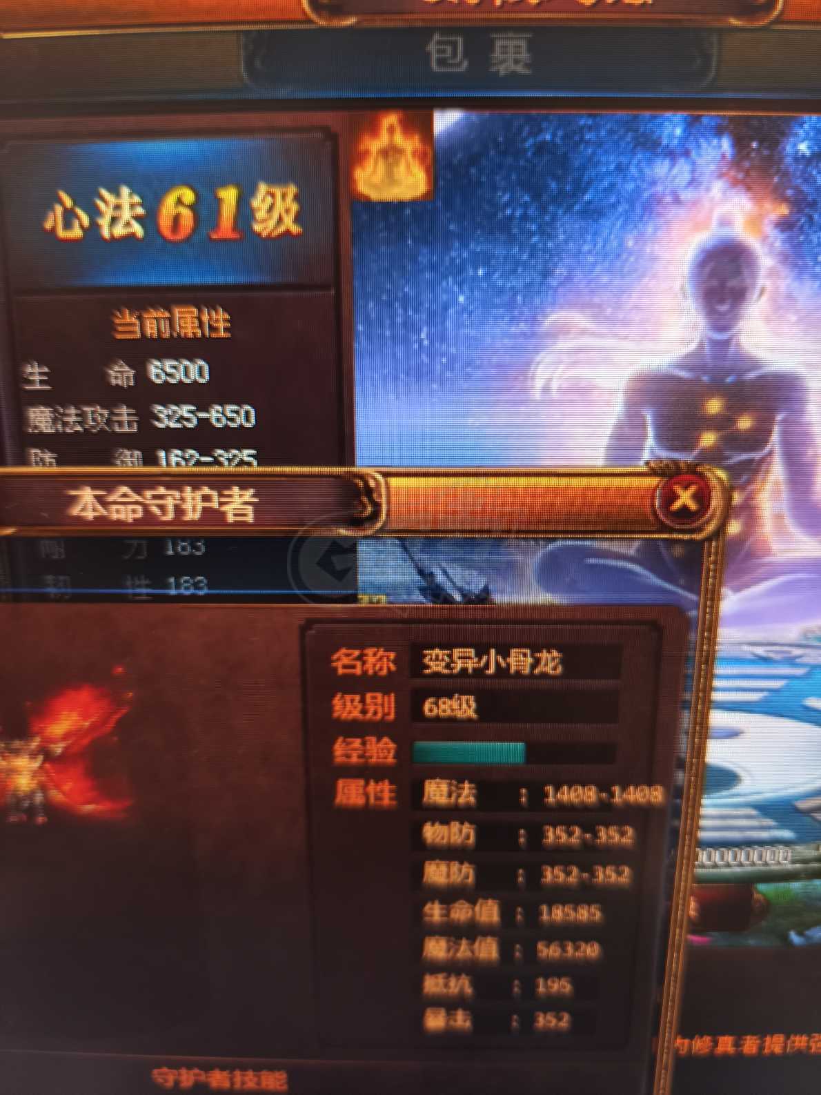 夺宝传世-账号-[法师 71级]442法师，刑天盾牌，战龙封魔图，贪狼面具旁边角色重生道士。