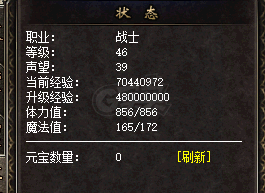 热血传奇1.76秒卡传承版-账号-[战士 46级]空号 有声望39  无pk 无黄名