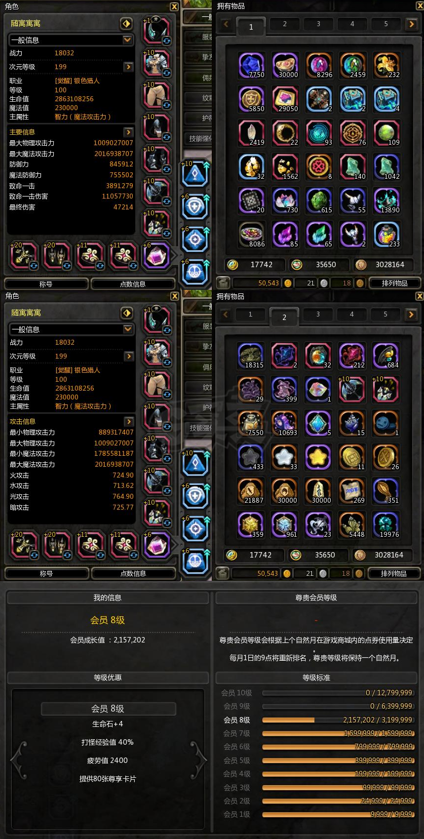 龙之谷-账号-[银色猎人 100级]王冠衣柜弓箭通转 快双狂暴V8双附魔双银龙