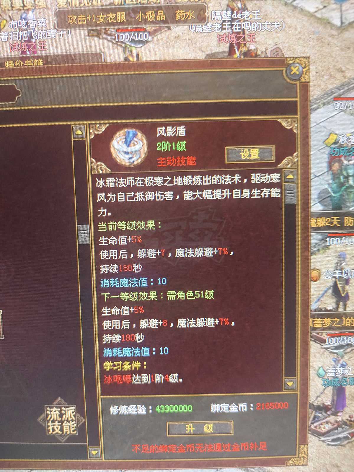 传奇世界-账号-[法师 53级]冰龙啸2阶3级，五级6孔吸血技能豹，修炼度6539