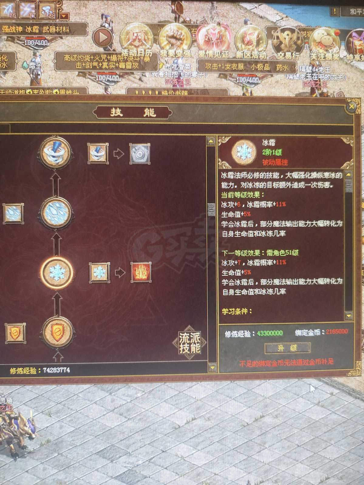 传奇世界-账号-[法师 53级]冰龙啸2阶3级，五级6孔吸血技能豹，修炼度6539