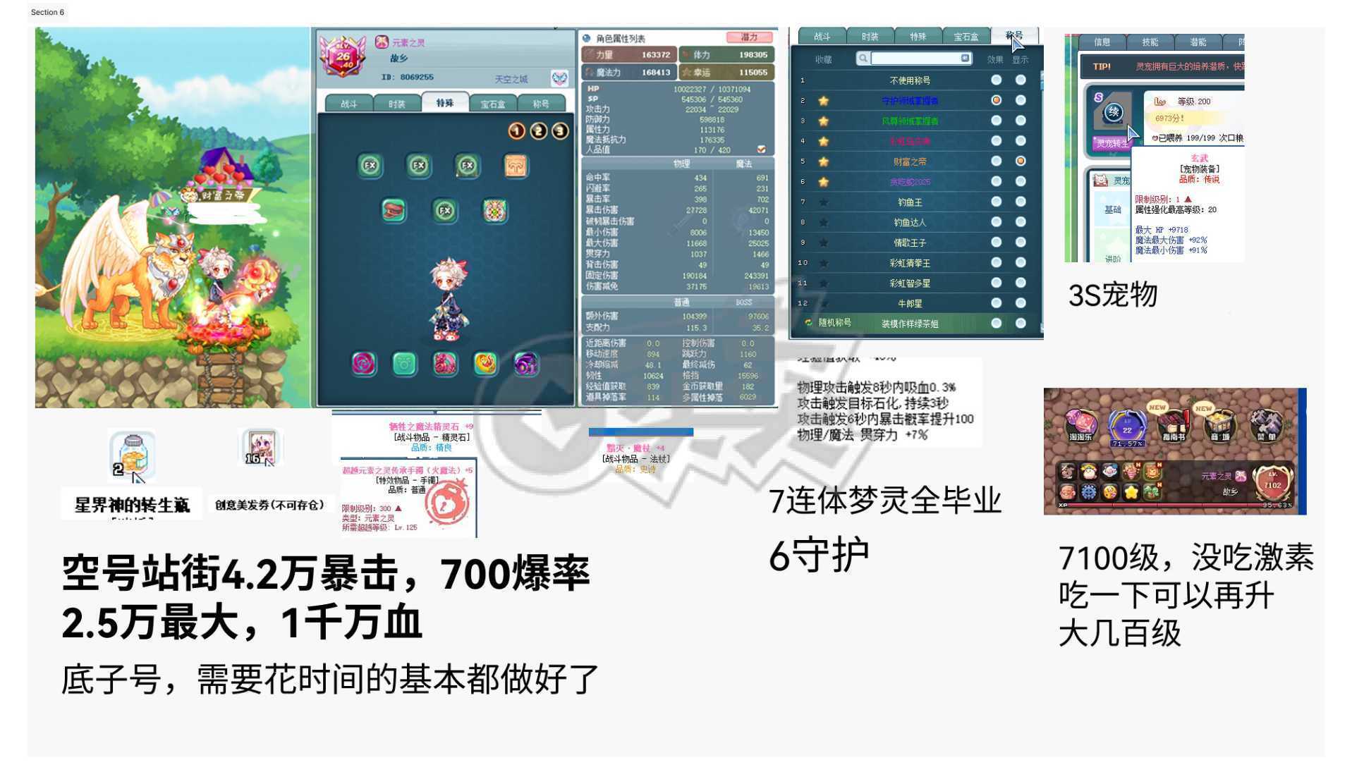 彩虹岛-账号-[元素之灵 300级]95多S宠终末3吸血多守护巧克力25龙晶