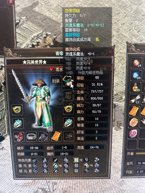传奇3(时长版)-账号-[道士 55级]诺玛区男55.3级 男道士 5级青云，各种极品装备。所见即所得。有黑马。