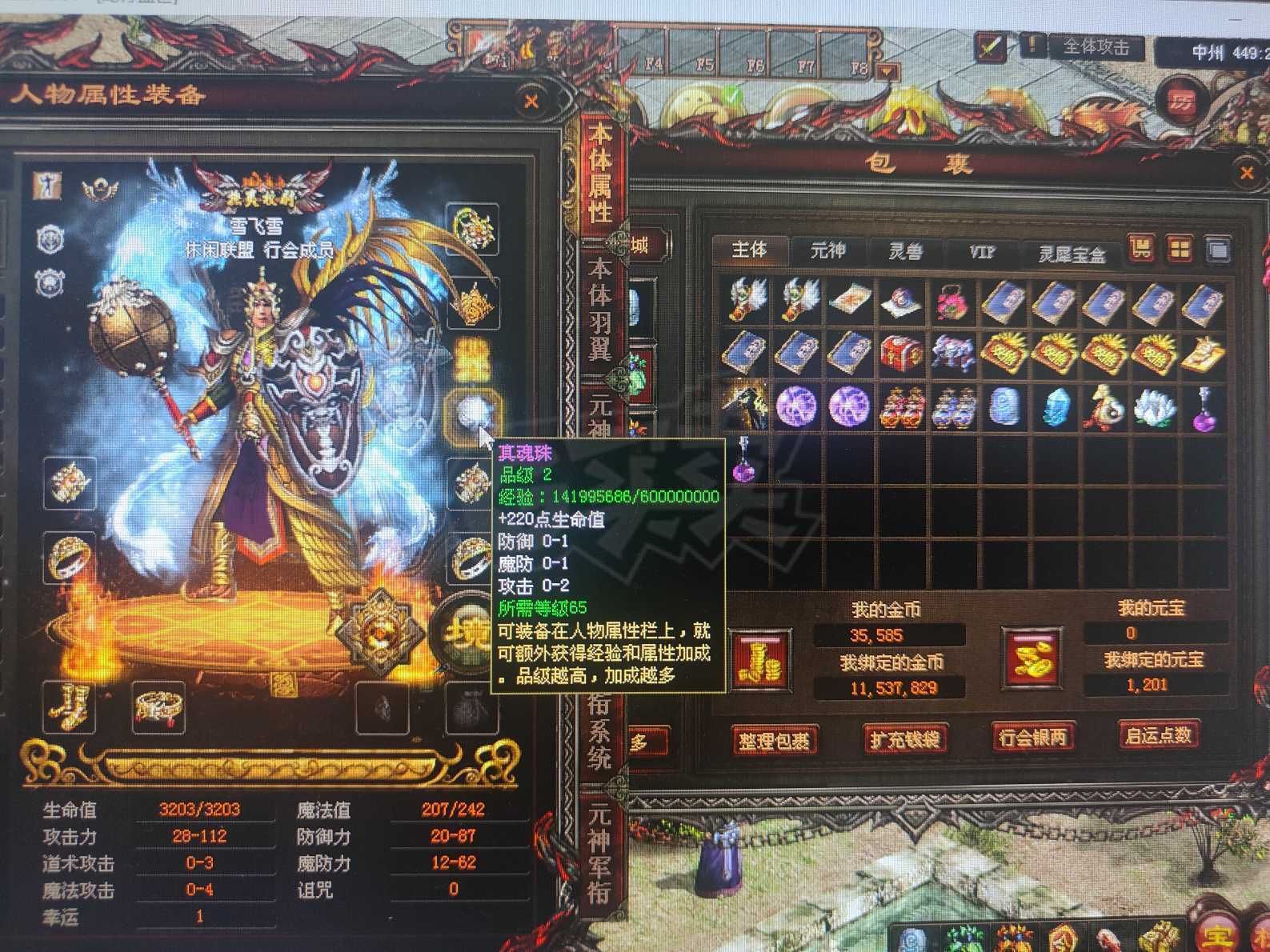 传奇世界-账号-[战士 66级]双角色  都有绑定元宝  看图