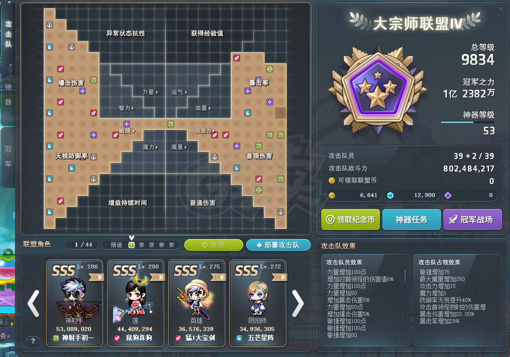 冒险岛-账号-[神射手 286级]亿战力。克制3级。9834联盟，副号莲5000*战力，其他5套高倍