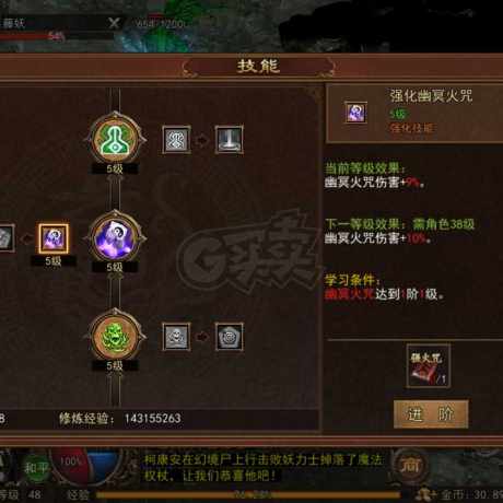 传奇世界无双-账号-[道尊 天人49重]强化幽冥火咒已学，底子号49道尊，金币经验都储备差不多到50技能直接点