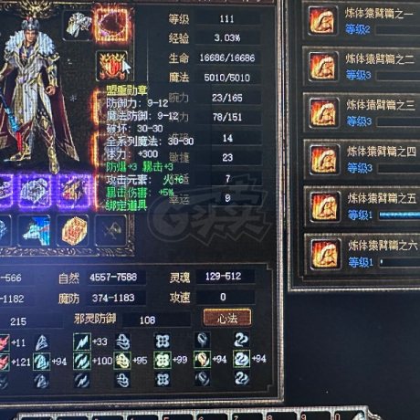 传奇3-账号-[法师 111级]5千多万封魔点 五连号 七转二阶 传递