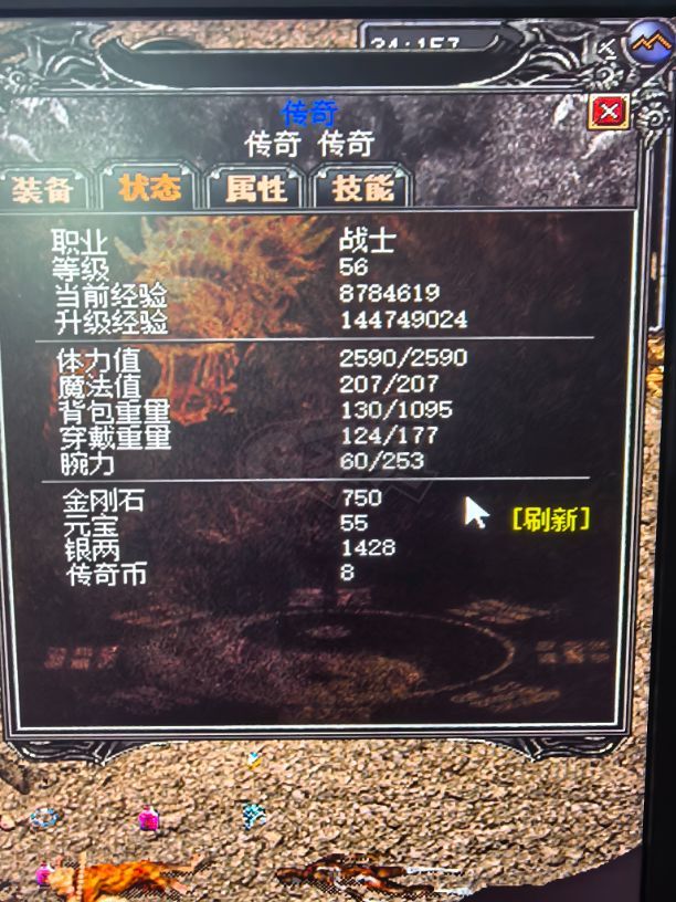 传奇外传-账号-[主体战士 56级]充了 888 的新手会员，每天可领经验券和银两。
