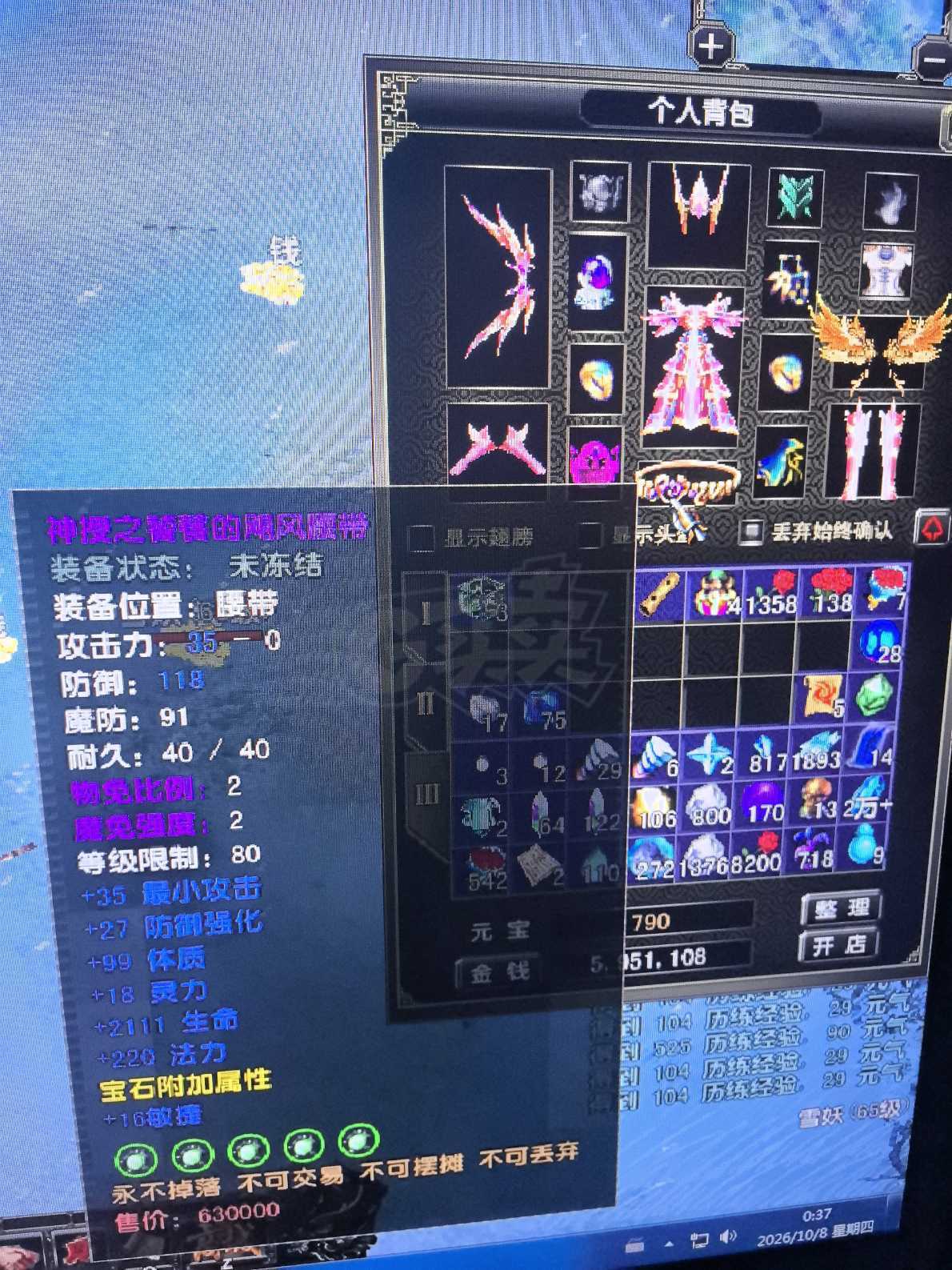 风云怀旧服-账号-[猎手 炼气期*3阶]80神武神衣5孔套MM号