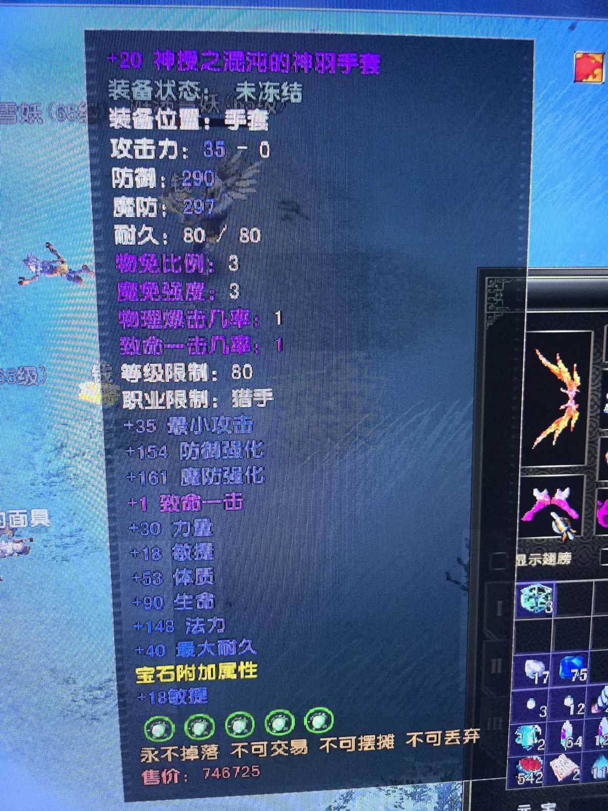 风云怀旧服-账号-[猎手 炼气期*3阶]80神武神衣5孔套MM号