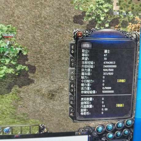 传奇归来-账号-[男 道士 47级]47.3 级狗道，技能全，声望 70，活力水晶 460